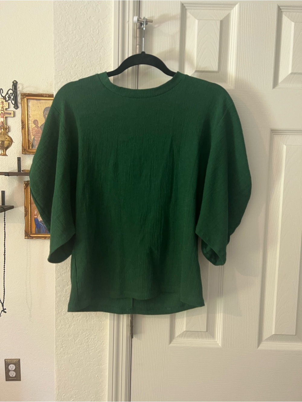 Zara SET Emerald Green Short Sleeve Blouse and Pants